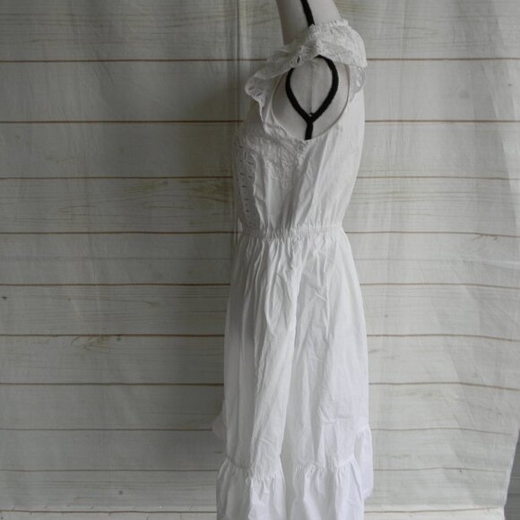 SANDRO COTTON EYELET LACE RUFFLE PEASANT BOHO DRESS SZ 38 US 6 - Picture 3 of 6